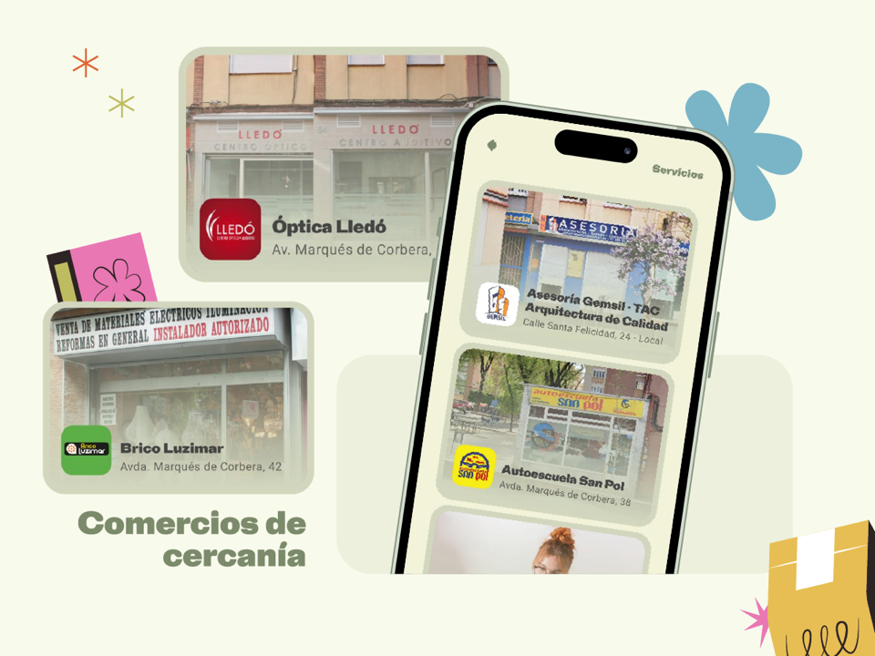 Comercios cercanos en la app La Arroba